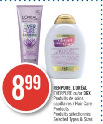 Shoppers Drug Mart Renpure, l'oréal everpure or ogx hair care products offer