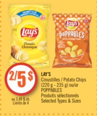 Shoppers Drug Mart Lay's potato chips (220 g - 235 g) or poppables offer
