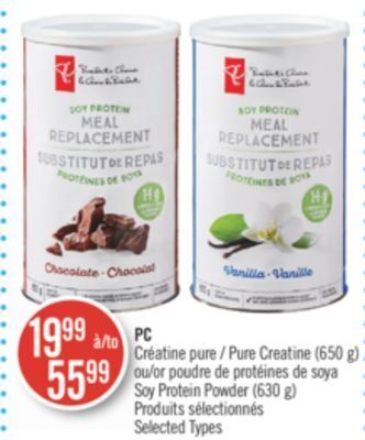 Shoppers Drug Mart Pc pure creatine (650 g) or soy protein powder (630 g) offer