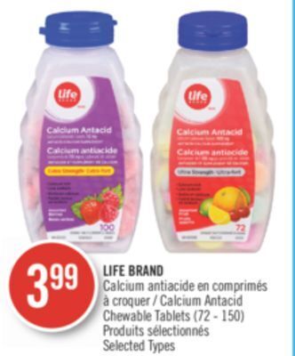 Shoppers Drug Mart Life brand calcium antacid chewable tablets offer