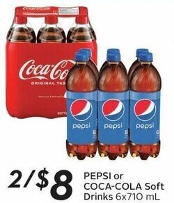 Sobeys PEPSI or COCA-COLA Soft Drinks 6x710 mL offer