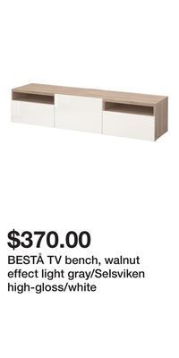 IKEA Bestå tv bench, walnut effect light gray/selsviken high-gloss/white offer