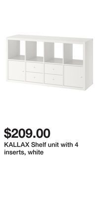 IKEA Kallax shelf unit with 4 inserts, white offer