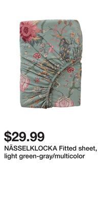 IKEA Nässelklocka fitted sheet, light green-gray/multicolor offer
