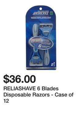 Dollarama Reliashave 6 blades disposable razors - case of 12 offer
