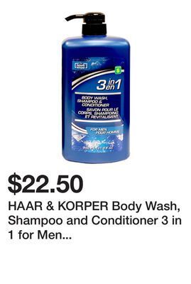 Dollarama Haar & korper body wash, shampoo and conditioner 3 in 1 for men (assorted colours) - case of 6 offer