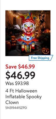 Walmart 4 ft halloween inflatable spooky clown offer
