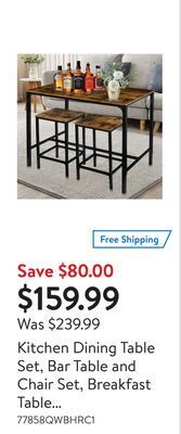Walmart Kitchen dining table set, bar table and chair set, breakfast table coffee table with 2 bar stools offer