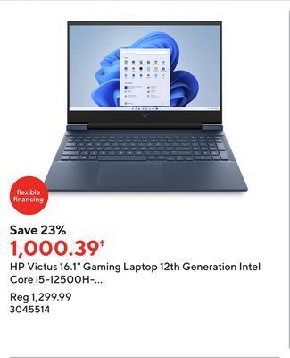 Staples Hp victus 16.1 gaming laptop 12th generation intel core i5-12500h- 512 gb pcie gen4 nvme m.2 ssd - 16 gb ram- rtx 3050 - wind offer