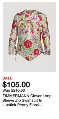 Holt Renfrew Zimmermann clover long-sleeve zip swimsuit in lipstick peony floral print offer