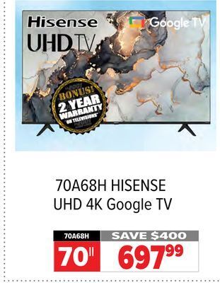 2001 Audio Video Hisense 70|| uhd 4k google tv offer