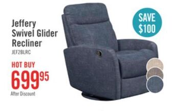 The Brick Jeffery velvet swivel glider recliner - indigo offer
