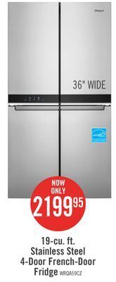 The Brick Whirlpool 19.4 cu. ft. 4-door french-door refrigerator - wrqa59cnkz offer