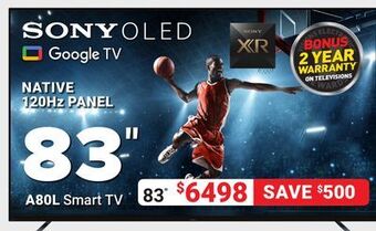 Visions Electronics Sony native 120hz panel 83 a80l smart tv offer
