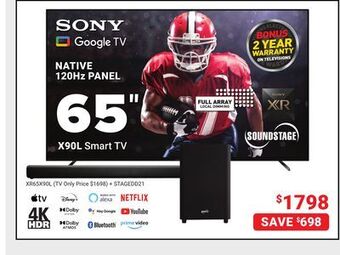 Visions Electronics Sony native 120hz panel 65 x90l smart tv offer