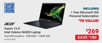 Visions Electronics Acer aspire 15.6 intel celeron n4020 laptop offer