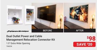 Visions Electronics Powerbridge dual outlet power and cable management relocation connector kit offer