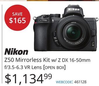 Vistek Nikon z50 mirrorless kit w/z dx 16-50mm f/3.5-6.3 vr lens [open box offer