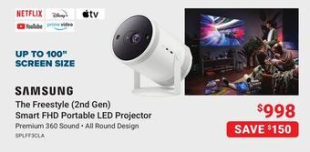 Visions Electronics Samsung the freestyle (2nd gen) smart fhd portable led projector offer