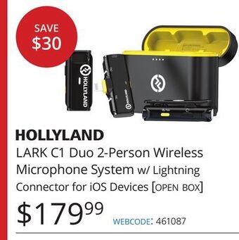 Vistek Hollyland lark c1 duo 2-person wireless microphone system w/lightning connector for ios devices offer