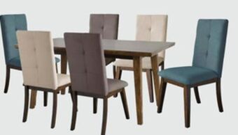The Brick Chelsea 7-piece dining package with aqua chairs offer