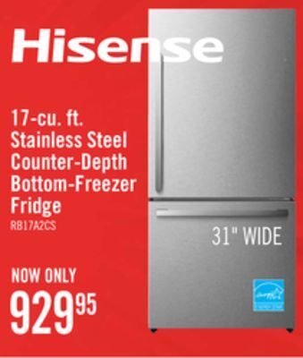 The Brick Hisense 17 cu. ft. counter-depth bottom-mount refrigerator - rb17a2cse offer