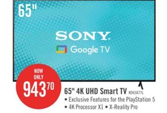 The Brick Sony 65 x77l 4k hdr led google tv offer
