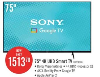 The Brick Sony bravia 75 x80k 4k hdr led smart google tv offer