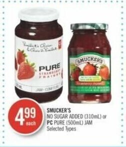 Shoppers Drug Mart SMUCKER'S NO SUGAR ADDED 310mL or PC PURE 500mL JAM offer