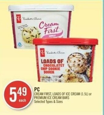 Shoppers Drug Mart PC CREAM FIRST, LOADS OF ICE CREAM 1.5L or PREMIUM ICE CREAM BARS offer