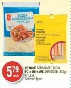 Shoppers Drug Mart NO NAME STRINGABLE 16's, PC or NO NAME SHREDDED 320g CHEESE offer