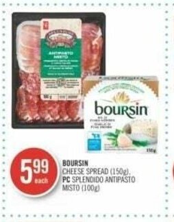 Shoppers Drug Mart BOURSIN CHEESE SPREAD (150g), PC SPLENDIDO ANTIPASTO MISTO (100g) offer