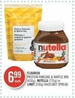 Shoppers Drug Mart FLOURISH PROTEIN PANCAKE & WAFFLE MIX (430g), NUTELLA (725g) or LINDT (200g) HAZELNUT SPREAD offer