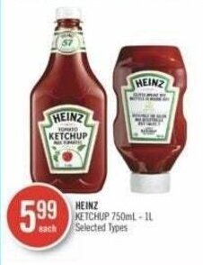 Shoppers Drug Mart HEINZ KETCHUP 750mL-1L offer