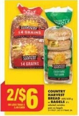 No Frills COUNTRY HARVEST BREAD or BAGELS offer
