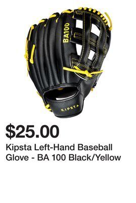 Decathlon Kipsta left-hand baseball glove - ba 100 black/yellow offer