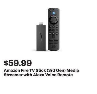 Best Buy Amazon fire tv stick (3rd gen) media streamer with alexa voice remote offer