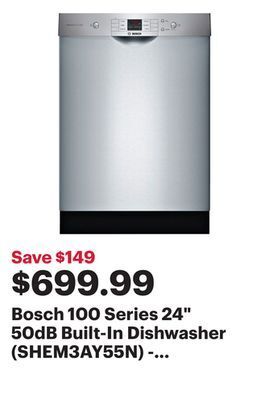 Best Buy Bosch 100 series 24 50db built-in dishwasher (shem3ay55n) - stainless steel offer