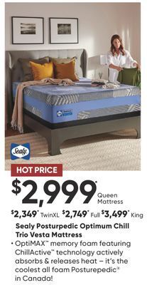 Sleep Country Sealy posturpedic optimum chill trio vesta mattress offer