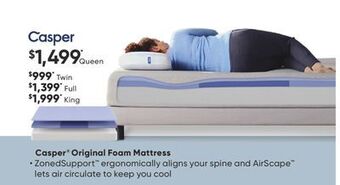 Sleep Country Casper original foam mattress offer