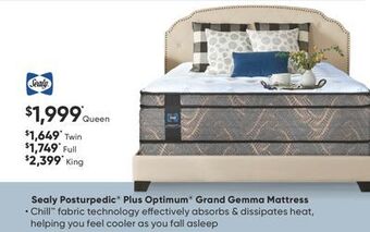 Sleep Country Sealy posturpedic plus optimum grand gemma mattress offer