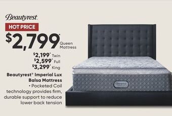 Sleep Country Beautyrest imperial lux balsa mattress offer
