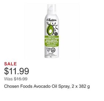 Costco Chosen foods avocado oil spray, 2 x 382 g offer