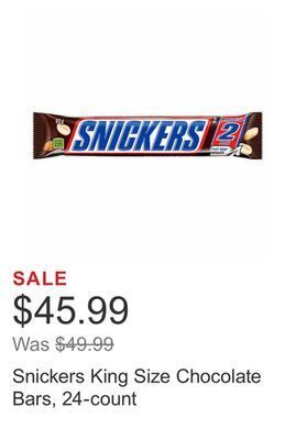 Costco Snickers king size chocolate bars, 24-count offer