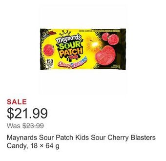 Costco Maynards sour patch kids sour cherry blasters candy, 18 × 64 g offer