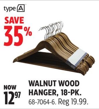 Type a walnut wood hanger, 18-pk