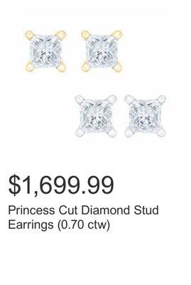 Costco Princess cut diamond stud earrings (0.70 ctw) offer