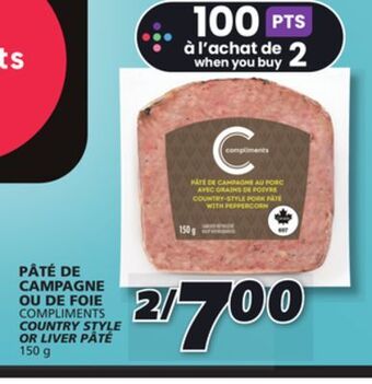 IGA Compliments country style or liver pâté offer