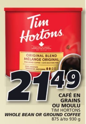 IGA Tim hortons whole bean or ground coffee offer