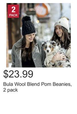 Costco Bula wool blend pom beanies, 2 pack offer